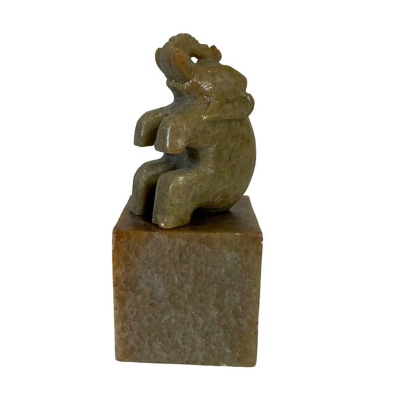 Elephant Carved Stone Sculpture VTG Good Fortune Trunk Up Paper Weight Boss Gift - Picture 3 of 11